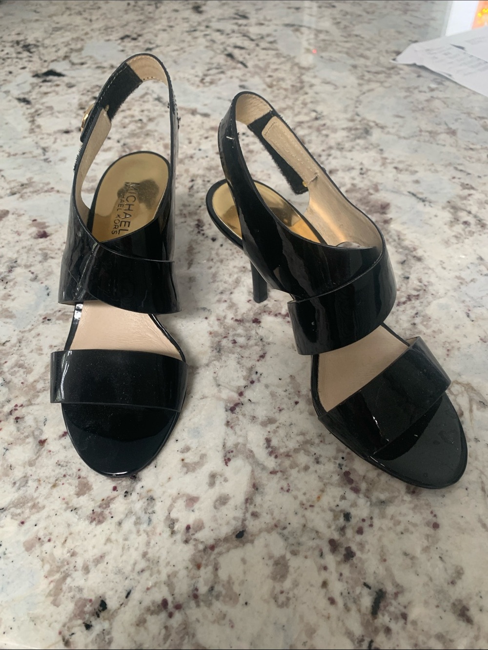 MICHAEL Michael Kors Black Patent Two‑Band Slingback Heels